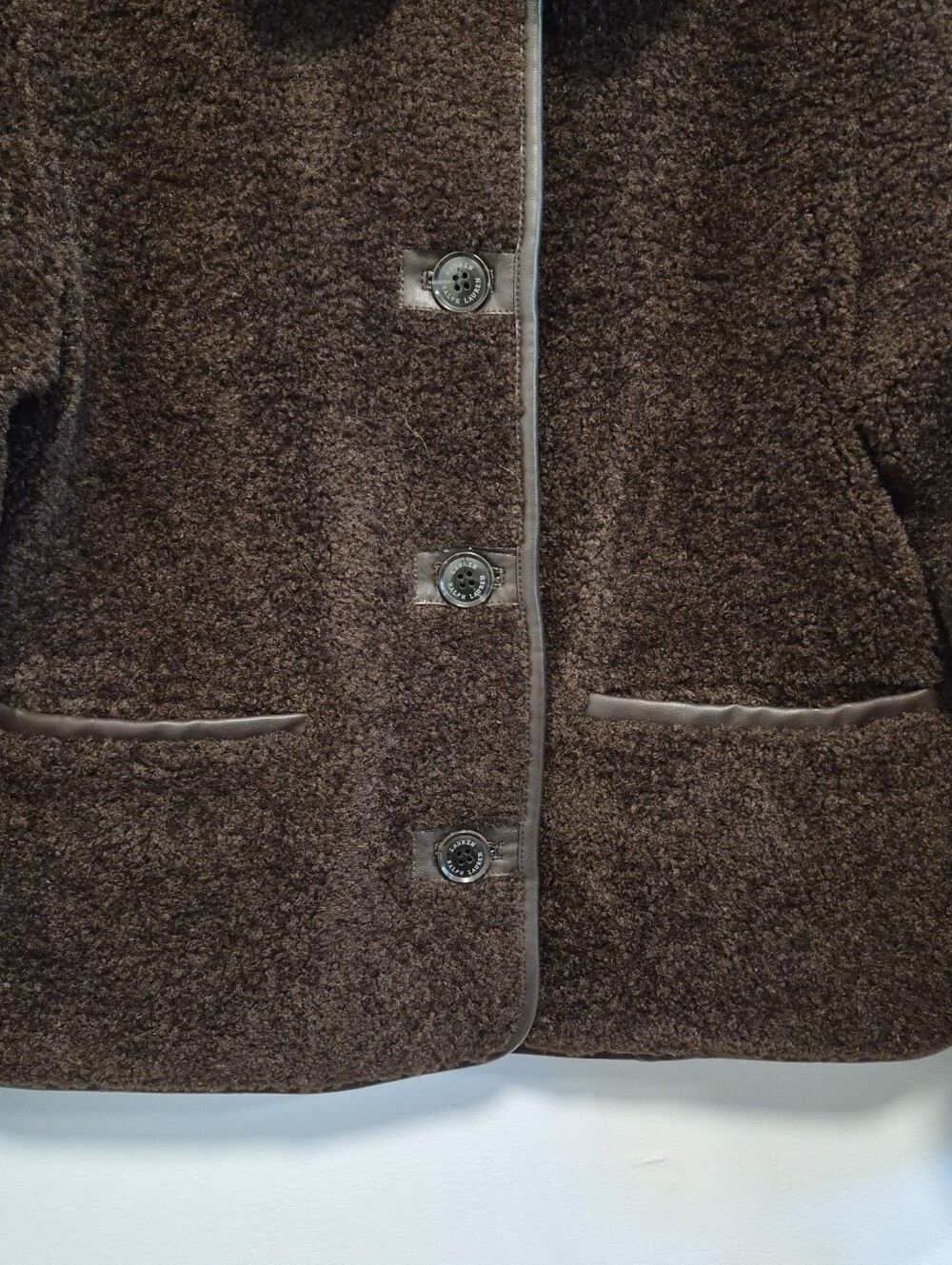 Lauren Ralph Lauren Teddy Sherpa Jacket Chocolate Brown Button Up Sz M $240 NWT - Picture 4 of 15